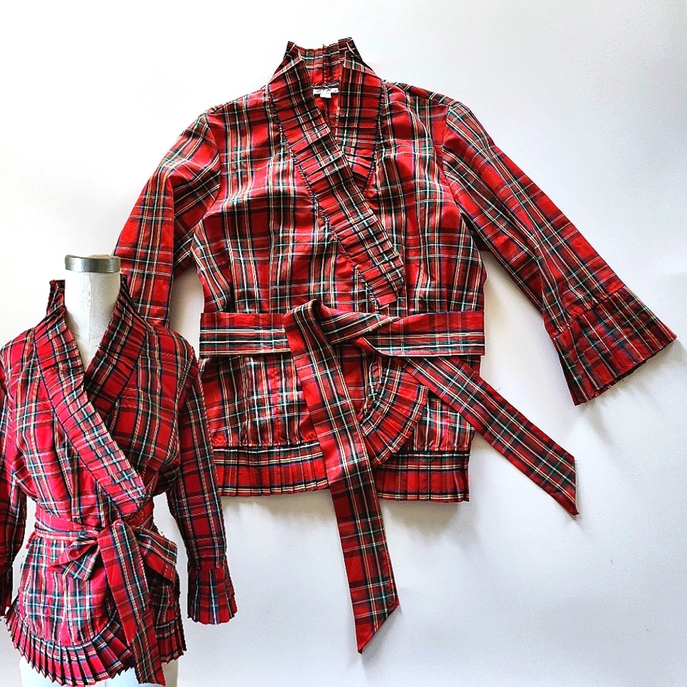 Christmas Tartan Plaid pleated wrap top Jaipur M Vintage